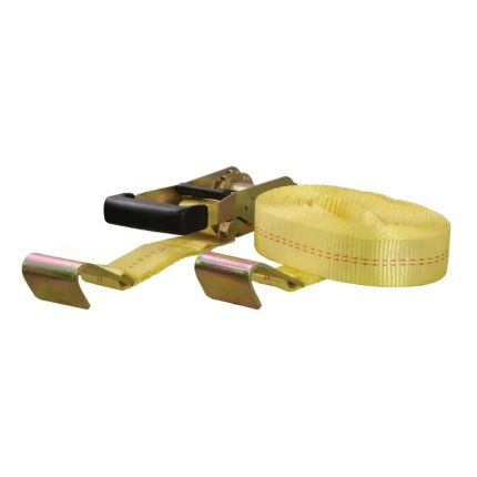 Curt 83048, 27' Yellow Cargo Strap with Flat Hooks (3,333 lbs.)