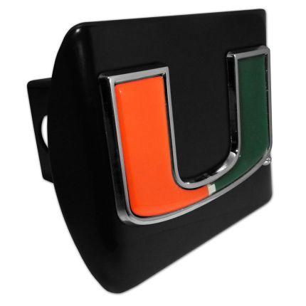 Elektroplate University of Miami Emblem on Black Metal Hitch Cover, 2" Hitch Receiver MIA-CLR-BLK-HRC