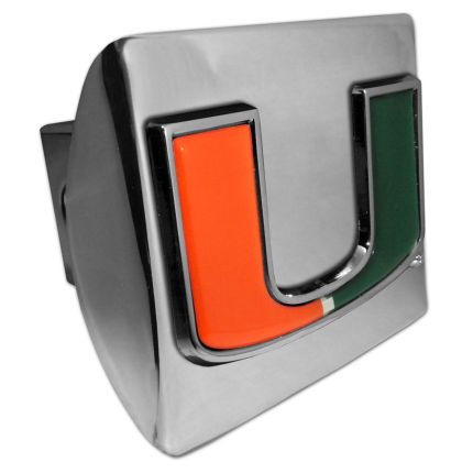 Elektroplate University of Miami Emblem on Chrome Metal Hitch Cover, 2" Hitch Receiver MIA-CLR-CHR-HRC