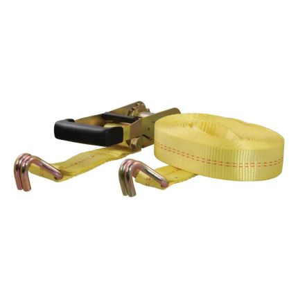 Curt 83047, 27' Yellow Cargo Strap with J-Hooks (3,333 lbs.)