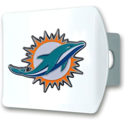 Fanmats Miami Dolphin Emblem, White with Metal Chrome Hitch Cover, 2" Hitch Receiver 43415