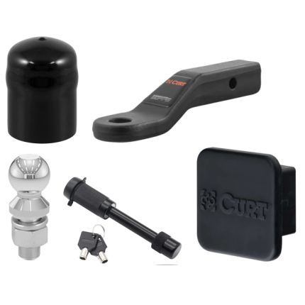 Curt Ball Mount 2" Inch Drop, 1" Inch Rise, 15,000lbs, 2-5/16" Ball, w/ Black Lock Pin, w/ Hitch Cover, w/Ball Cover, 2" Inch Hitch, MH45340-BLCK